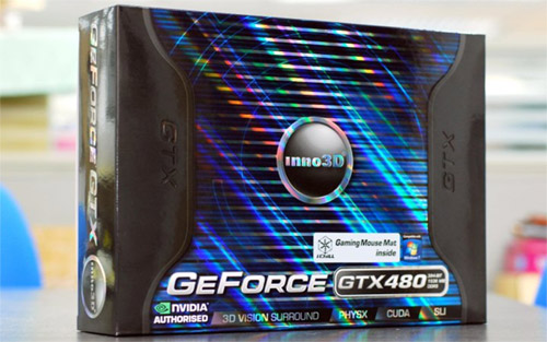 Фотография GTX 480 с подсветкой логотипа GeForce